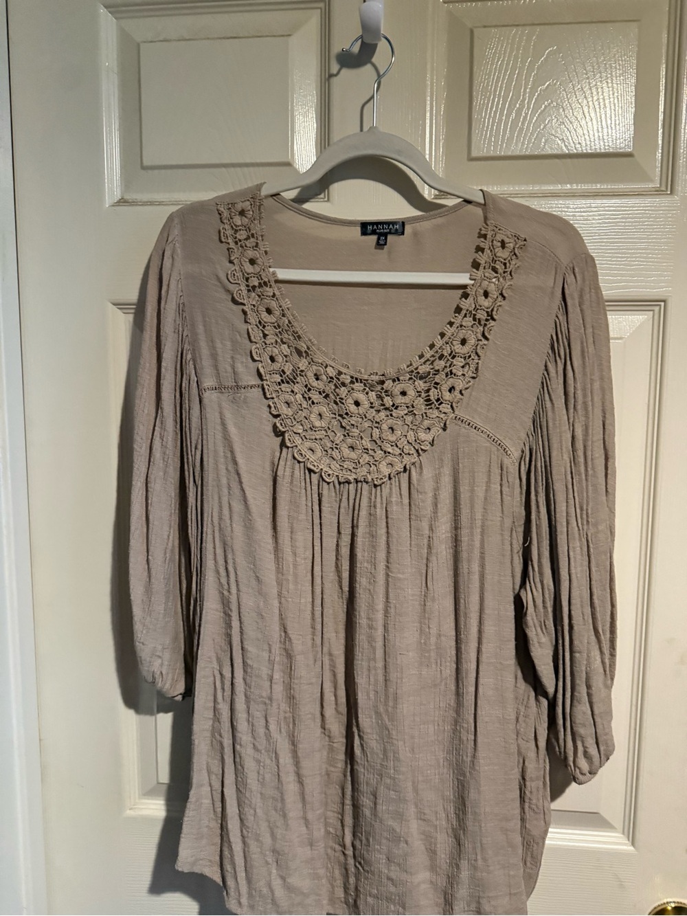 Taupe Crochet Yoke Women’s Top